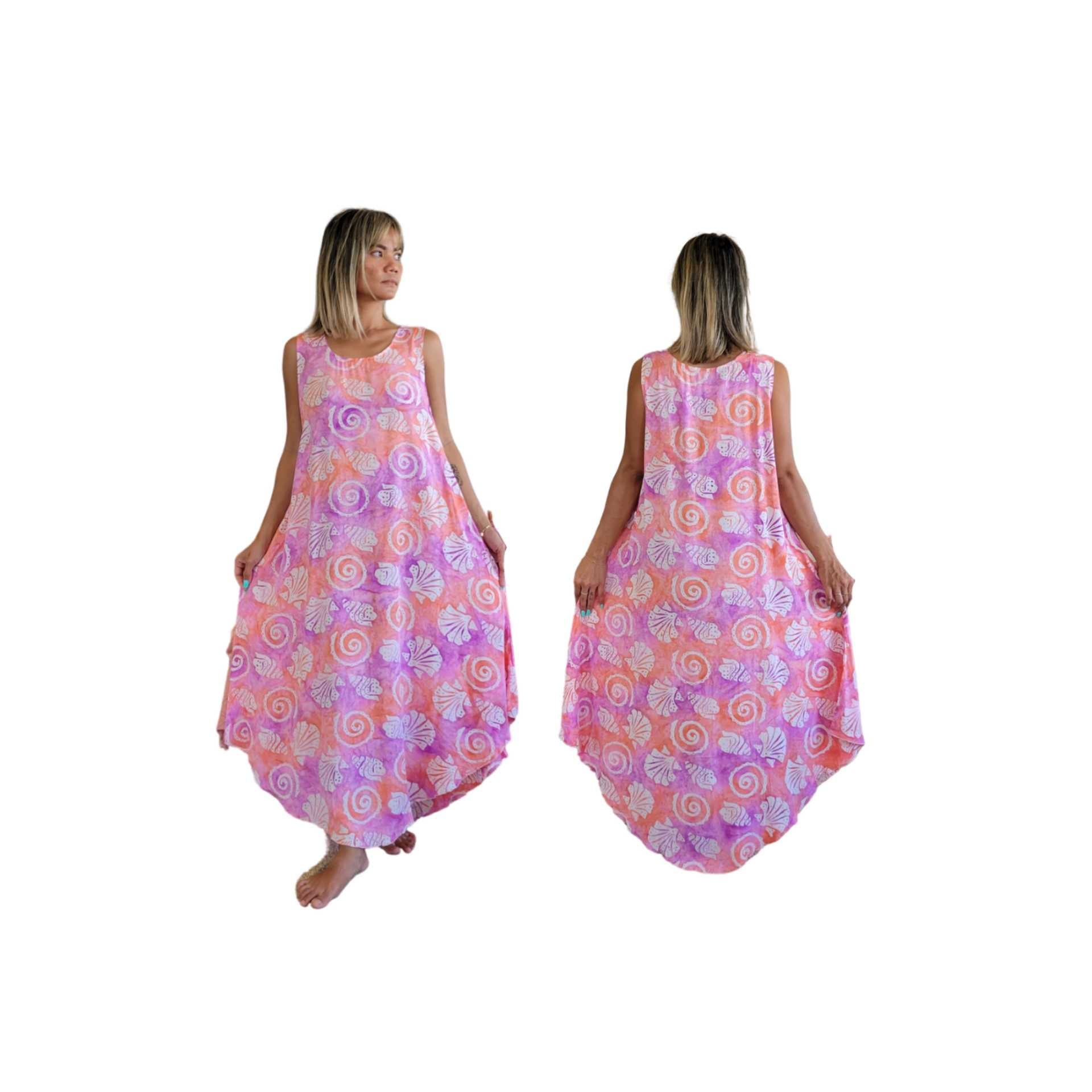 chinese dress ladies Pink Batik Print V-Neck Cinched Waist Midi Dress